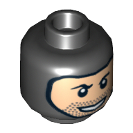 Minifig Head, Balaclava with Light Nougat Face, Stubble and Rakish Smile Print [Hollow Stud] Schwarz