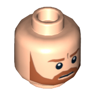Minifig Head Obi-Wan Kenobi, Beard with Brown Trim Beard Closed Mouth / Bared Teeth Print Hellnougat