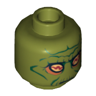 Minifig Head Nute Gunray, Neimoidian Green Facial Lines Print [Hollow Stud] Olive Green