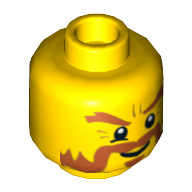 Minifig Head, Dark Orange Bushy Beard and Eyebrows, Goatee, White Pupils Print [Hollow Stud] Yellow