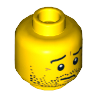 Minifig Head Hero, Beard Stubble, Wrinkles and Worried Look Print [Hollow Stud] Yellow