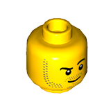 Minifig Head, Beard Stubble, Raised Eyebrow, White Pupils Print, Stubble Goatee [Hollow Stud] Gelb
