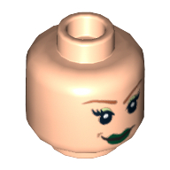 Minifig Head Poison Ivy, Dual Sided, Orange Eyebrows, Green Lips, Smiling / Bared Teeth Print [Hollow Stud] Hellnougat