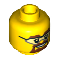 Minifig Head, Safety Goggles, Brown Eyebrows and Goatee Print [Hollow Stud] Gelb