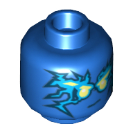 Minifig Head Jay (NRG), Blue Energy Print [Hollow Stud] Blau