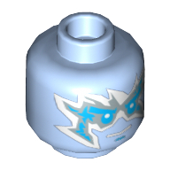 Minifig Head Zane, Ice Energy Print [Hollow Stud] Bright Light Blue
