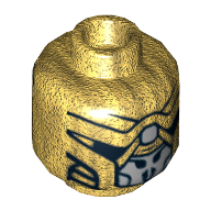 Minifig Head Chitauri, Black and Light Bluish Gray Mask Print Pearl Gold