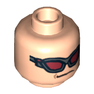 Minifig Head Hawkeye, Dual Sided, Dark Red Sunglasses / Brown Eyebrows, Determined Print [Hollow Stud] Light Nougat