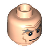 Minifig Head Magneto, Dual Sided, Gray Eyebrows, Wrinkles and Cheek Lines, Frown / Angry Print [Hollow Stud] Hellnougat
