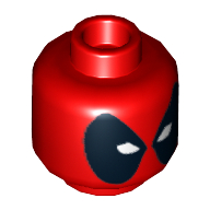 Minifig Head Deadpool, Large Black Eyes Print [Hollow Stud] Rot