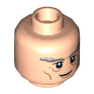 Minifig Head Gandalf, Thick Gray Eyebrows and Smile Print [Hollow Stud] Light Nougat