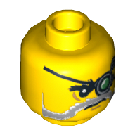 Minifig Head Major Quinton Steele, Beard Gray and White, Mechanical Left Eye Print [Hollow Stud] Gelb