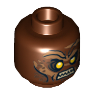 Minifig Head Lurtz, Scowling / Handprint Print Reddish Brown