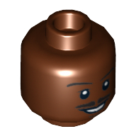Minifig Head Lando Calrissian, Thin Split Moustache, Smile, Eyebrows, Eyes with White Pupils Print [Hollow Stud] Reddish Brown