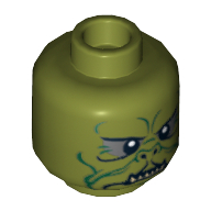 Minifig Head Kithaba, Green Facial Lines Print [Hollow Stud] Olive Green