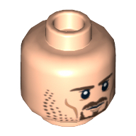 Minifig Head Aragorn, Dual Sided, Brown Beard and Stubble Stern / Clenched Teeth Print [Hollow Stud] Hellnougat