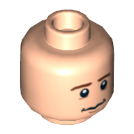 Minifig Head Pippin, Brown Eyebrows, Anxious / Scared Print Light Nougat