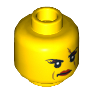 Minifig Head Ann Lee / Pirate, Dual Sided, Scar over Left Eye, Raised Eyebrow / Scowl Print [Hollow Stud] Gelb