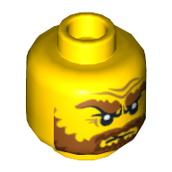 Minifig Head Jack McHammer / Captain Brickbeard, Bushy Beard and Eyebrows, Wrinkles Print [Hollow Stud] Yellow