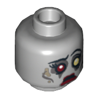 Minifig Head Zombie Bride, Dual Sided, White and Red Eye, Eyelashes and Red Lips, Sad / Determined Print [Hollow Stud] Hellblaugrau