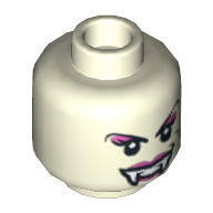 Minifig Head Lady Vampyre, Dual Sided, Fangs, Black Eyes, Arched Eyebrows, Mouth Closed / Mouth Open Print [Hollow Stud] Glow in Dark White