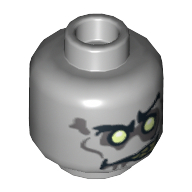 Minifig Head Zombie Groom, White Eyes, Yellowed Teeth, Angry Print [Hollow Stud] Hellblaugrau