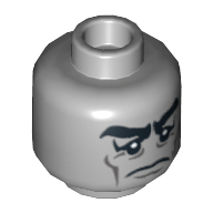 Minifig Head Monster Butler, Bushy Eyebrows, Sad Eyes with White Pupils, Cheek Lines Print [Hollow Stud] Light Bluish Gray