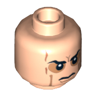 Minifig Head Anakin Skywalker, Eyebrows, Cheek Lines and Scars, Determined / Angry with Sunken Eyes Print Light Nougat