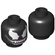 Minifig Head Venom, White Eyes, White Teeth, Pink Gums Print [Hollow Stud] Schwarz
