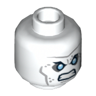 Minifig Head Mr Freeze, Eyebrows, Blue Eyes, Wrinkles, Angry Expression Print White