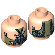 Minifig Head Bane, Dual Sided Olive Green Breathing Apparatus / Hoses Print [Hollow Stud] Light Nougat