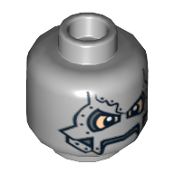Minifig Head Dr Doom, Metal Mask and Yellow Eyes Print [Hollow Stud] Light Bluish Gray