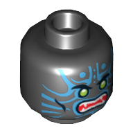 Minifig Head Scout / Swordsman, Green Eyes, Blue Face Markings Print [Hollow Stud] Schwarz