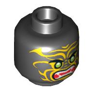 Minifig Head Scout / Swordsman, Green Eyes and Yellow Face Markings Print Black