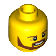 Minifig Head, Brown Angular Beard, Pupils and Teeth Print Yellow