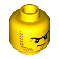 Minifig Head Buffer / Pirate / Knight, Stubble, Eyebrows and Scowl Print [Hollow Stud] Gelb