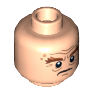 Minifig Head Gloin the Dwarf / Dain Ironfoot, Dual Sided, Bushy Brown Eyebrows, Wrinkles, Scowling / Battle Rage Print [Hollow Stud] Hellnougat