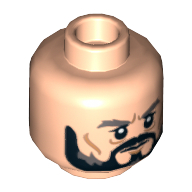 Minifig Head Thorin Oakenshield, Dual Sided, Dark Bluish Gray Eyebrows, Black Beard, Wrinkles, Stern / Bared Teeth Print [Hollow Stud] Light Nougat