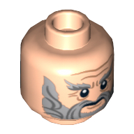 Minifig Head Dori the Dwarf, Dual Sided, Beard Gray Full, Bushy Eyebrows and Wrinkles, Calm / Battle Rage Print [Hollow Stud] Hellnougat