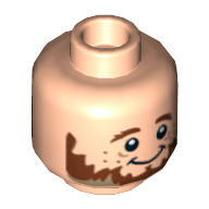 Minifig Head Ori the Dwarf, Dual Sided, Reddish Brown Beard and Freckles, Smiling / Scared Print [Hollow Stud] Light Nougat