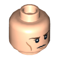 Minifig Head, Chin and Cheek Lines, Calm Closed Mouth / Clenched Teeth Print Light Nougat