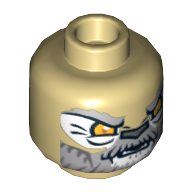 Minifig Head Lagravis, Lion with Orange Eyes and Gray and White Beard Closed Mouth / Open Mouth Print Tan
