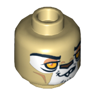 Minifig Head Leonidas, Lion with Orange Eyes, Brown Nose, Crooked Smile / Open Mouth Print Tan