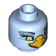 Minifig Head Eris, Dual Sided, Eagle with Beak, Yellow Eyes and White Feathers, Wide Eyes / Narrow Eyes Print [Hollow Stud] Bright Light Blue