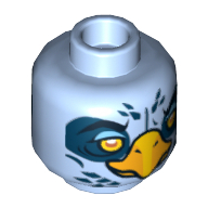 Minifig Head Ewald, Dual Sided, Eagle with Beak, Yellow Eyes, White Pupils / Orange and White Pupils Print [Hollow Stud] Bright Light Blue