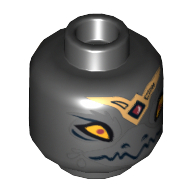 Minifig Head Rawzom, Dual Sided, Raven with Beak and Gold Crown, Wide Eyes / Narrow Eyes Print [Hollow Stud] Schwarz