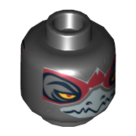 Minifig Head Razar, Dual Sided, Raven with Silver Beak and Red Mask, Wide Eyes / Narrow Eyes Print [Hollow Stud] Schwarz