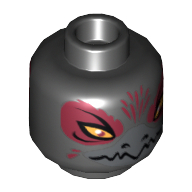 Minifig Head Razcal, Dual Sided, Raven with Beak, Yellow Eyes and Dark Red Pupils, Narrow / Wide Eyes Print [Hollow Stud] Schwarz
