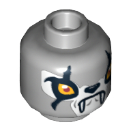 Minifig Head Worriz, Dual Sided, Wolf with Yellow Eyes, Black Scars, Fangs, Closed Mouth / Open Mouth Print [Hollow Stud] Light Bluish Gray