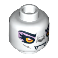 Minifig Head Windra, Dual Sided, Wolf with Yellow Eyes and Lavender Eye Shadow Closed Mouth / Open Mouth Print [Hollow Stud] Weiß